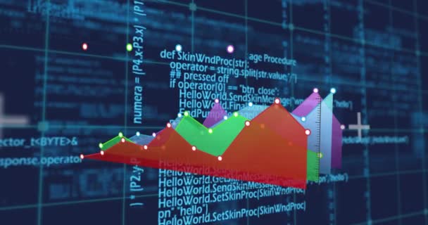 Animatio Processamento Dados Estatísticos Sobre Rede Grade Contra Fundo Azul — Vídeo de Stock