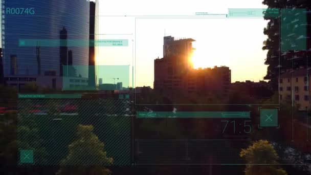 Анимация Обработки Финансовых Данных Над Городским Пейзажем Концепция Глобального Бизнеса — стоковое видео