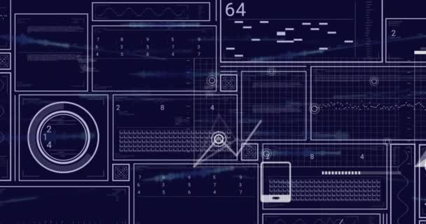 Animação Processamento Dados Sobre Telas Conexões Globais Interface Digital Computação — Vídeo de Stock