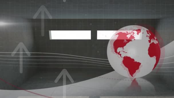 Animação Globo Com Processamento Dados Sobre Escritório Vazio Conceito Global — Vídeo de Stock