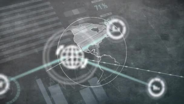 Animação Processamento Dados Através Rede Conexões Com Globo Conexões Globais — Vídeo de Stock