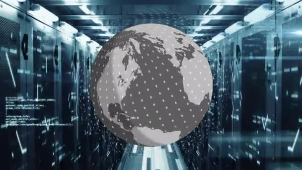 Анімація Глобусу Обробка Даних Над Комп Ютерними Серверами Глобальні Обчислення — стокове відео