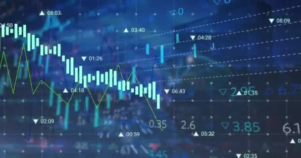 Animation Financial Data Processing Cityscape Global Business Finances Computing Data — Vídeo de stock