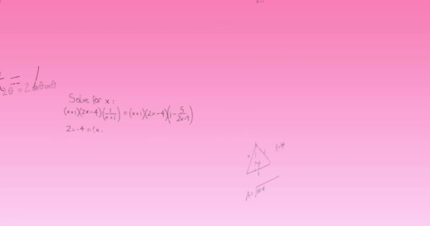 Animación Ecuaciones Matemáticas Diagramas Contra Fondo Gradiente Rosa Generado Digitalmente — Vídeo de stock
