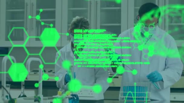 Анимизация Обработки Медицинских Данных Над Различными Учеными Работающими Лабораториях Концепция — стоковое видео