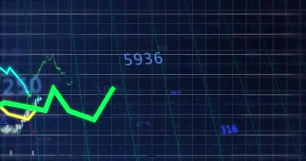 Animation Der Statistischen Und Finanziellen Datenverarbeitung Vor Blauem Hintergrund Globales — Stockvideo