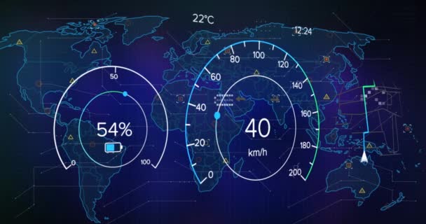 Animation Der Digitalen Datenverarbeitung Über Der Weltkarte Globales Geschäfts Finanz — Stockvideo