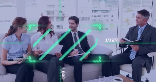 Animación Del Escaneo Del Escáner Verde Sobre Diversos Empresarios Que — Vídeos de Stock
