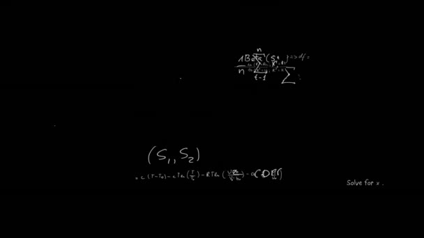 Κινούμενα Σχέδια Μαθηματικών Εξισώσεων Τύπων Και Διαγραμμάτων Που Επιπλέουν Μαύρο — Αρχείο Βίντεο