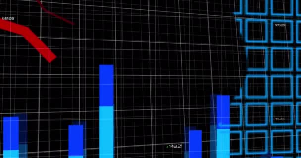 Animação Processamento Dados Estatísticos Sobre Mapa Mundo Contra Fundo Preto — Vídeo de Stock