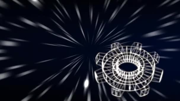 黒の背景にライトトレイル上のアイコンのアニメーション デジタルインターフェイスの概念はデジタルで生成されたビデオ — ストック動画