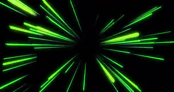 Анімація Зелених Неонових Світлових Стежок Чорному Тлі Абстрактна Неонова Легка — стокове відео