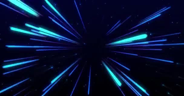 Mavi Neon Işık Yolları Siyah Arkaplan Üzerindeki Işık Noktaları Animasyonu — Stok video