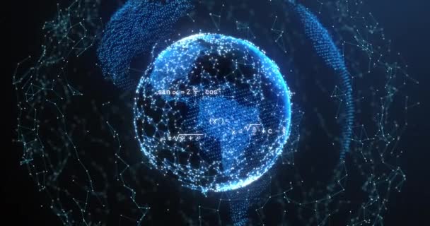 Animation Mathematischer Gleichungen Über Den Globus Und Netzwerk Von Verbindungen — Stockvideo