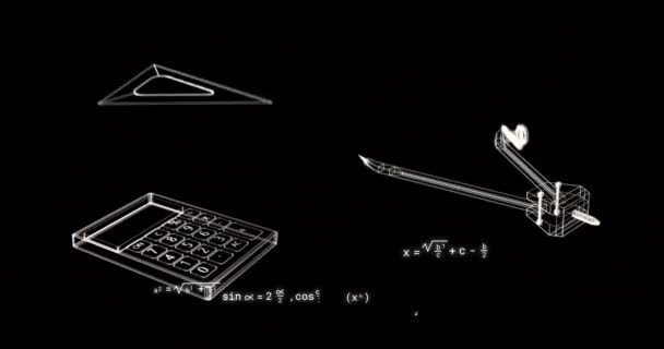 黒の背景に数学的方程式上の学校のアイコンのアニメーション デジタルインターフェイスの概念はデジタルで生成されたビデオ — ストック動画