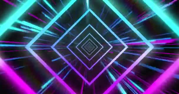 Animation Blue Neon Light Trails Squares Black Background Abstract Neon — Stock Video