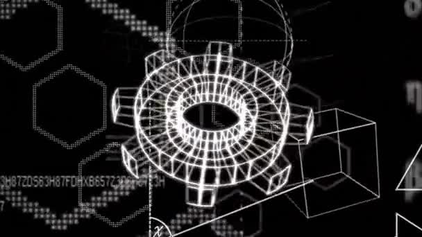 Animasjon Cog Wheel Ikon Matematiske Ligninger Former Svart Bakgrunn Digitalt – stockvideo