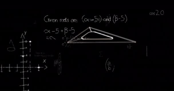 Анимация Установленной Квадратной Иконки Над Математическими Уравнениями Черном Фоне Образование — стоковое видео