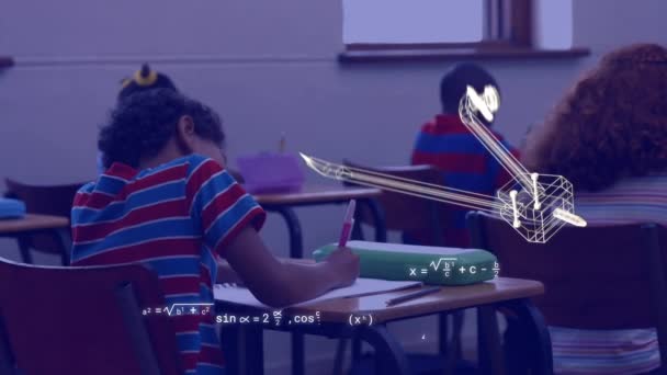 Animation Icônes Équations Mathématiques Sur Des Écoliers Classe Éducation Apprentissage — Video