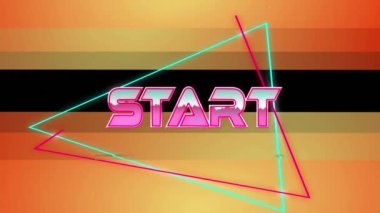 Başlangıç metninin turuncu ve siyah arkaplandaki neon şekiller üzerinden canlandırılması. Dijital video oyunu, dijital arayüz, bağlantı ve iletişim konsepti dijital olarak oluşturuldu.