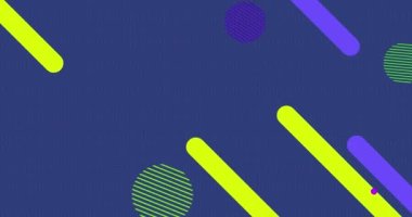 Çizgilerin ve çizgilerin animasyonları mavi arkaplandaki noktaların üzerinde daireler oluşturuyor. Dijital olarak üretilen hologram, illüstrasyon, şekil, şekil, geometrik ve soyut kavram.