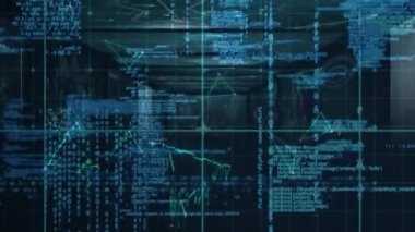 Parlak üçgenler üzerinde veri işleme animasyonu. Küresel araştırma, bilim, araştırma, hesaplama ve veri işleme kavramı dijital olarak oluşturulmuş video.