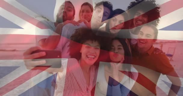 Animazione Bandiera Regno Unito Che Sventola Sopra Amico Vario Che — Video Stock