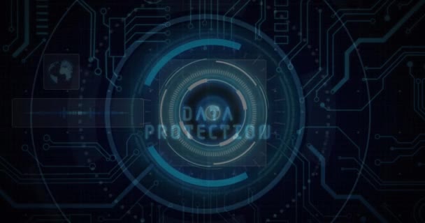 Animation Data Protection Text Fingerprint Circles Globe Circuit Board Pattern — Stock Video