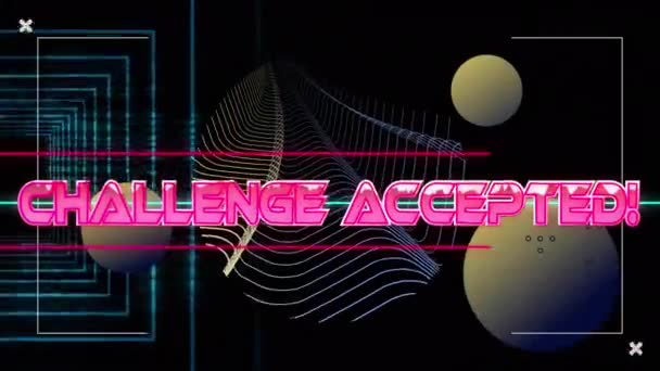 Animation Der Herausforderung Akzeptierten Text Über Neon Formen Auf Dunklem — Stockvideo