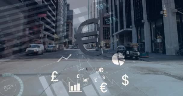 Animazione Interfaccia Infografica Icone Simbolo Euro Rottura Sulla Strada Contro — Video Stock