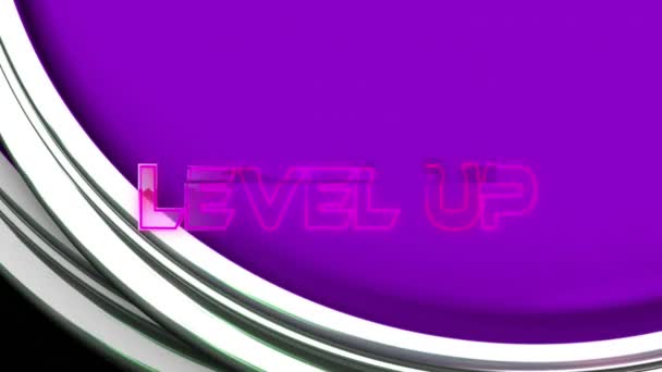 Animation Von Level Text Über Neon Formen Auf Violettem Hintergrund — Stockvideo