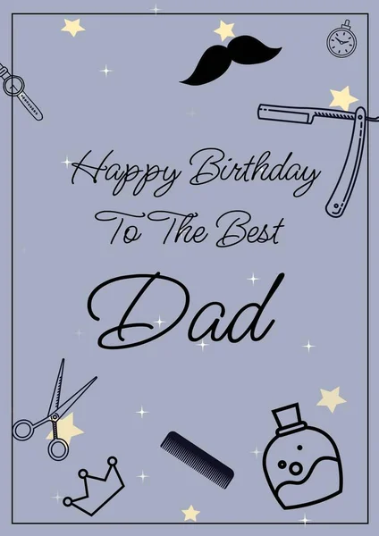 Composition Happy Birthday Dad Text Moustache Dad Items Purple Background — Stock Photo, Image