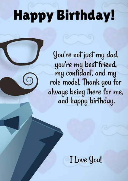 Összetétele Boldog Születésnapot Apa Szöveges Felett Bajusz Szemüveg Kék Háttérrel — Stock Fotó