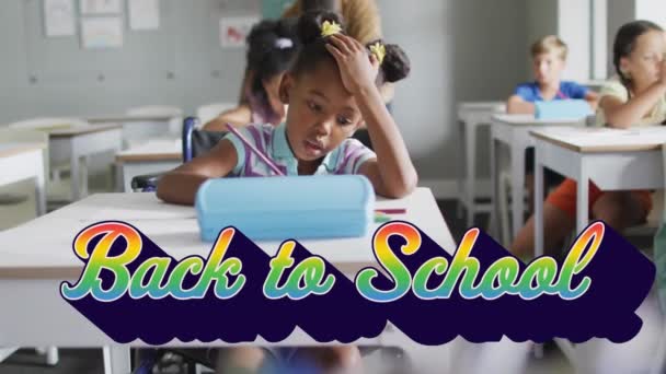 Animace Zpět Školy Text Přes Různé Školní Děti Škole Vzdělávání — Stock video