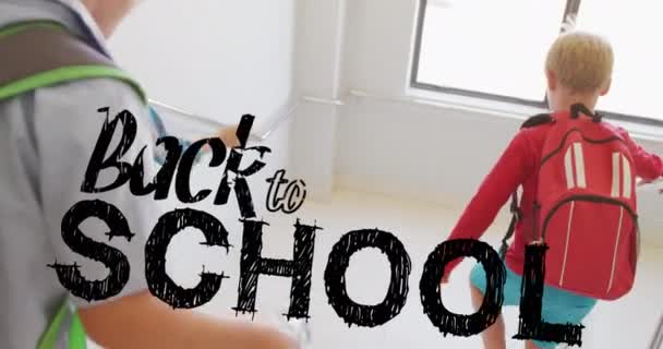 Animação Volta Texto Escola Sobre Crianças Felizes Diversas Escola Conceito — Vídeo de Stock