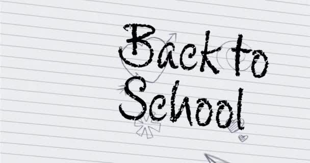 Animación Del Texto Regreso Escuela Sobre Dibujos Papel Pintado Educación — Vídeos de Stock