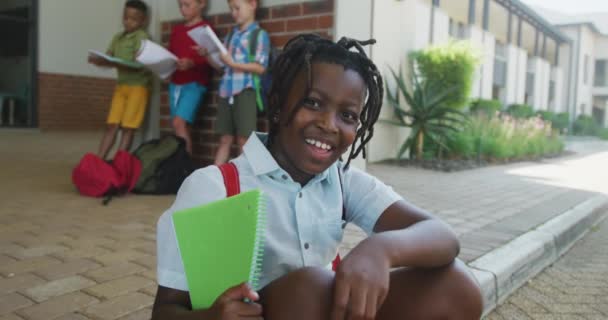 Animation Back School Text Happy African American Schoolboy School Education — Stock Video