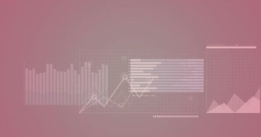 Grafik, harita ve değişen sayıların grafiksel arkaplana karşı animasyonu. Dijital olarak üretilen hologram, illüstrasyon, rapor, soyut, iş dünyası, büyüme ve küresel konsept.