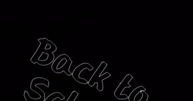 Soyut arkaplana karşı okula dönüş metninin animasyonu. Dijital olarak üretilmiş, hologram, illüstrasyon, öğrenci, eğitim, çizim ve teknoloji kavramı.