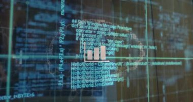 Bilgisayar dilinde grafiğin animasyonu, insan beyni, dizüstü bilgisayar kullanan beyaz adamın kırpılmış elleri. Dijital bileşik, çoklu pozlama, rapor, kodlama, yapay zeka, teknoloji konsepti.