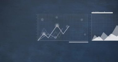 Animation of financial data processing over blue background. Global business, finance, computing and data processing concept digitally generated video.