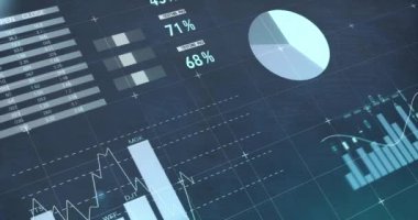 Animation of financial data processing over blue background. Global business, finance, computing and data processing concept digitally generated video.