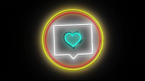 Animation Der Sozialen Medien Liebe Neon Symbol Auf Schwarzem Hintergrund — Stockvideo