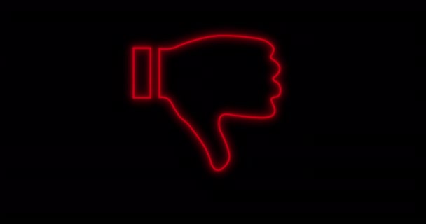 Animazione Pollici Neon Rosso Verso Basso Icona Tremolante Sfondo Nero — Video Stock