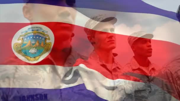 Animation Flag Costa Rica Diverse Soldiers National Patriotism Armed Forces — Stock Video