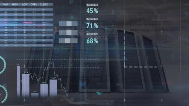 Animatie Van Statistieken Financiële Gegevensverwerking Computerservers Mondiaal Bedrijfs Financieel Computer — Stockvideo