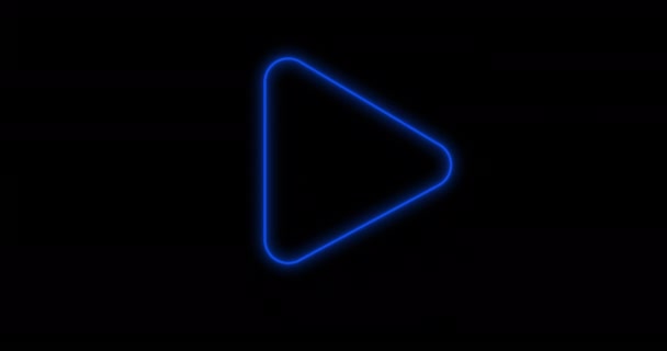 Animacja Niebieskiego Neonu Grać Ikona Migotanie Czarnym Tle Globalne Media — Wideo stockowe