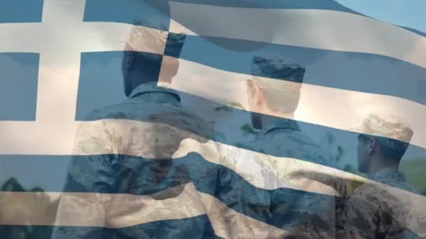 Çeşitli Askerler Üzerinde Yunan Bayrağının Canlandırılması Ulusal Vatanseverlik Silahlı Kuvvetler — Stok video