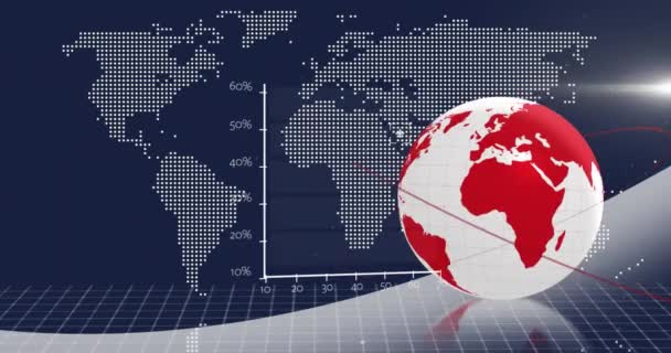 Animatie Van Financiële Gegevensverwerking Hele Wereld Wereldkaart Mondiaal Bedrijfs Financieel — Stockvideo