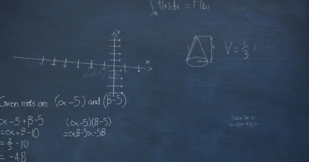 Animacja Przetwarzania Danych Matematycznych Niebieskim Tle Koncepcja Globalnej Nauki Informatyki — Wideo stockowe